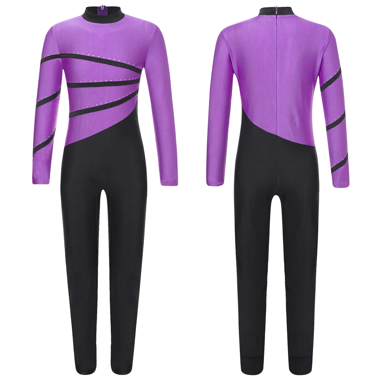 6-16Y Girls Long Sleeve Zipper Ballet Dance leotard Gymnastics  Figure Skating Yoga Acrobatics performance Jumpsuit Bodysuit