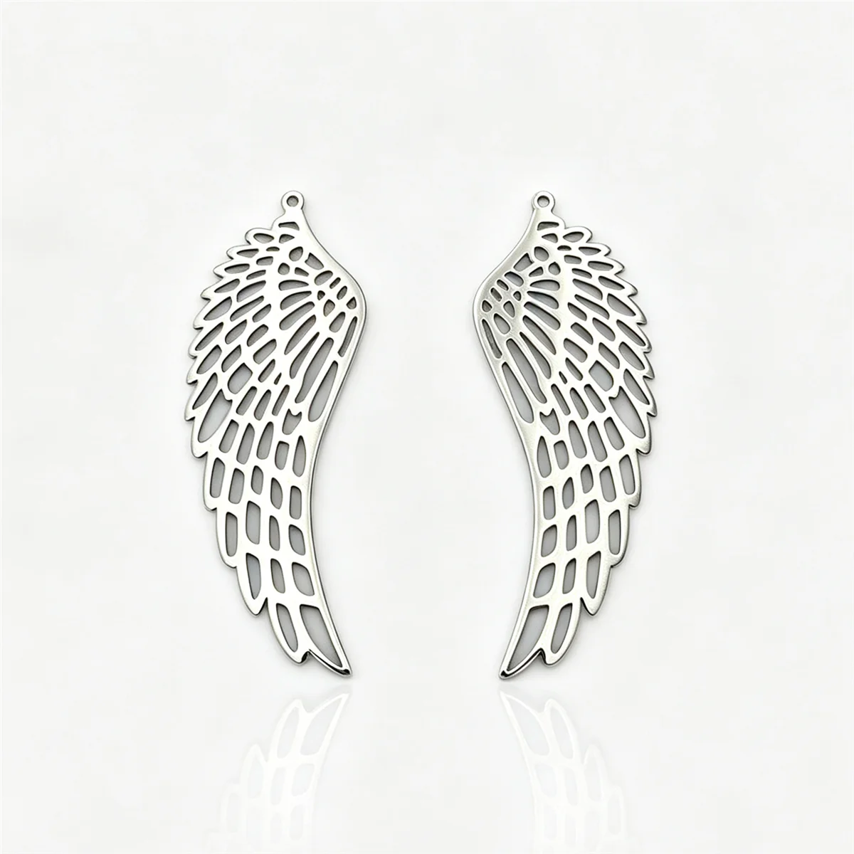 RUEMOY 5Pcs Angel Wing Stainless Steel Charms Hollow Feather Pendants for DIY Memorial Couple Necklace Jewelry Gift