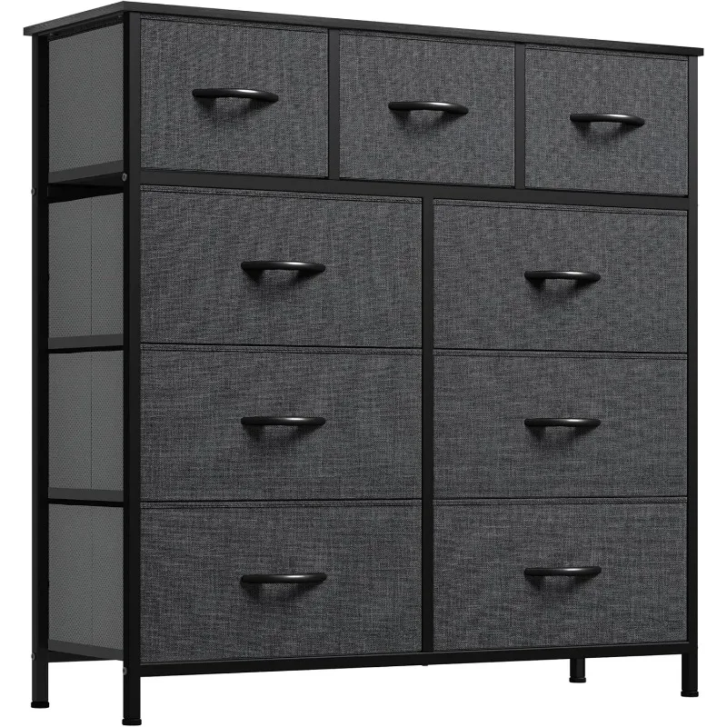 Dresser with 9 Drawers - Fabric Storage Tower, High Wardrobe Organizer Unit in Living Room, Entrance with Solid Steel Frame