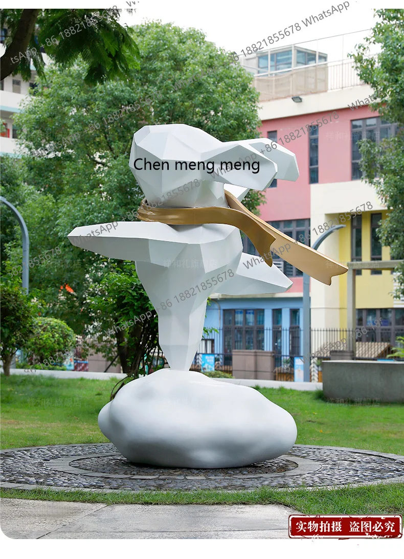 

Hotel sales department floor geometry, sculpture shopping mall outdoor, block surface cloud rabbit fiberglass large ornament