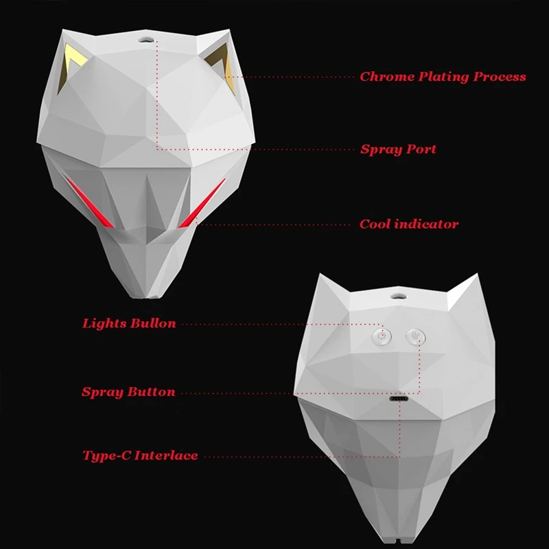 Humidificador en forma de lobo para dormitorio, humidificadores de niebla fría de 650Ml, atomizador ultrasónico, humidificador para juegos de escritorio