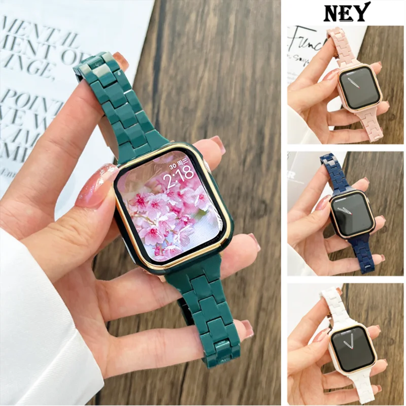 Resin Slim link strap for apple watch bands 44mm 40mm 41mm/45mm 38mm-45 mm bracelet iwatch series 9 8 7 6 5 4 3 SE Ultra 2 49mm