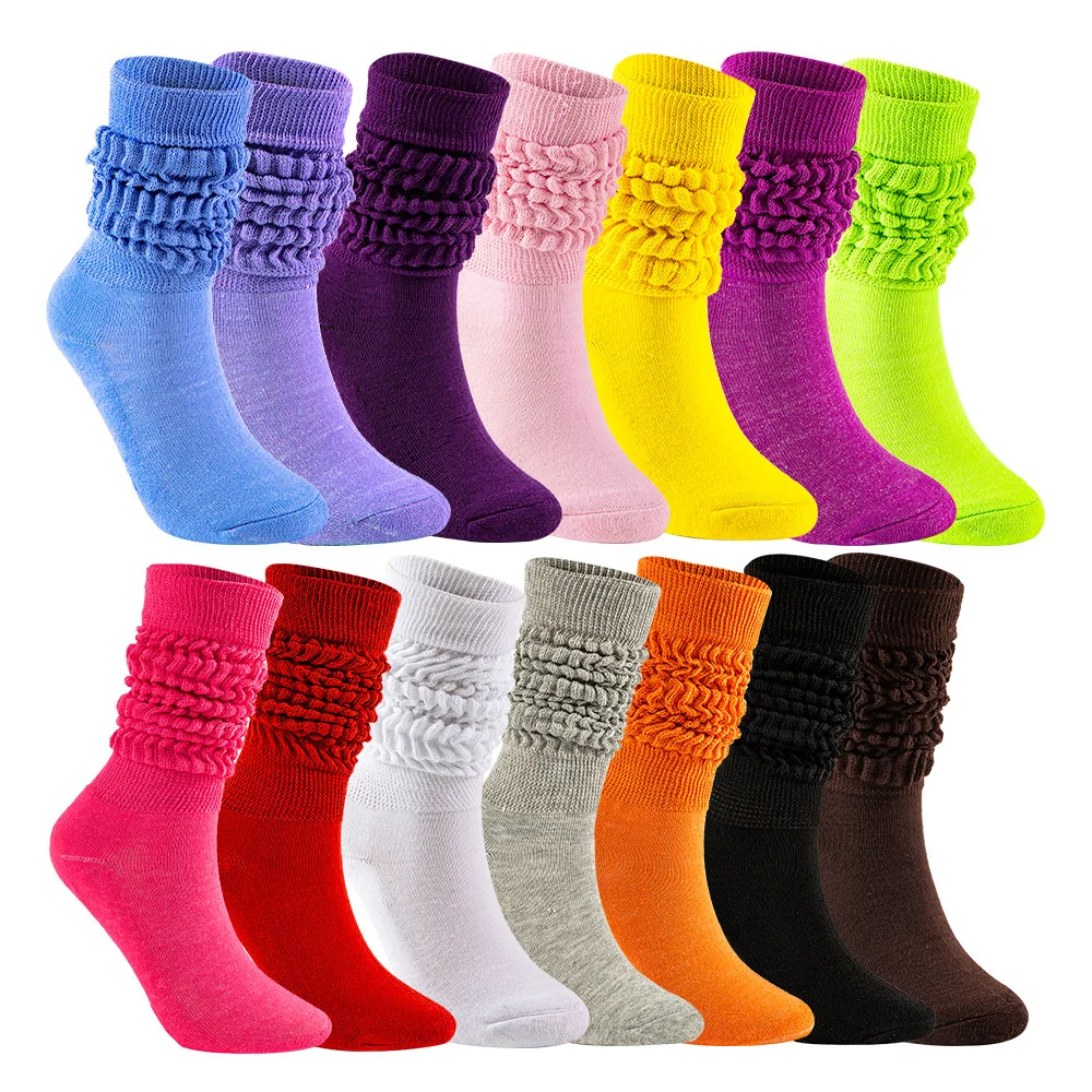 Skarpety Scrunchy Loose Slouch For Women 2024 Long Candy Colors Stacked Chunky Cotton Ladies Girls Casual Knee High Boot Sock Stree