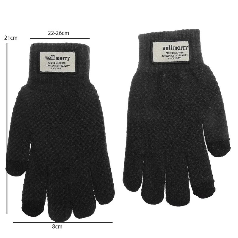 Guantes de punto con pantalla táctil para hombre, manopla gruesa y cálida de Cachemira, de negocios, de alta calidad, Otoño e Invierno