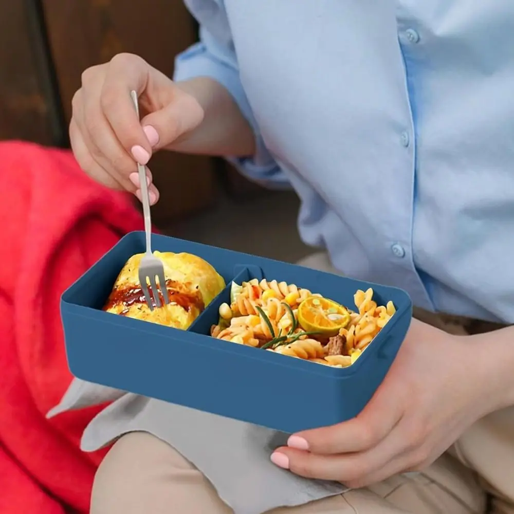 

Hot Double Layer Lunch Box Portable With Fork and Spoon Dinnerware Set 1400ml Food Storage Container Office Worker