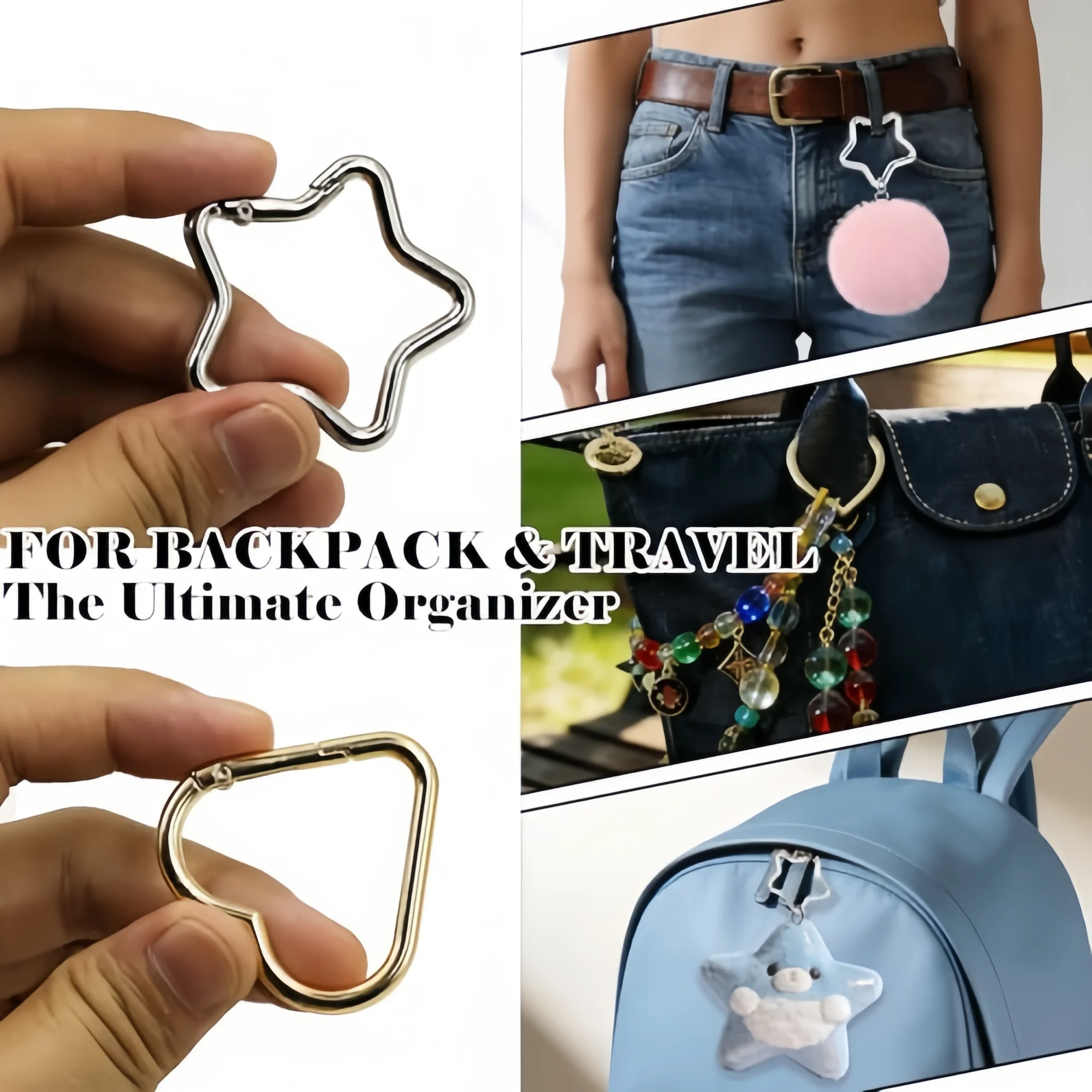 Heart & Star Carabiner Clips for Bag Charms, 4 Pack Cute Keychain Clips for Crafts, DIY Jewelry, Zipper Pulls, Everyday Accessor