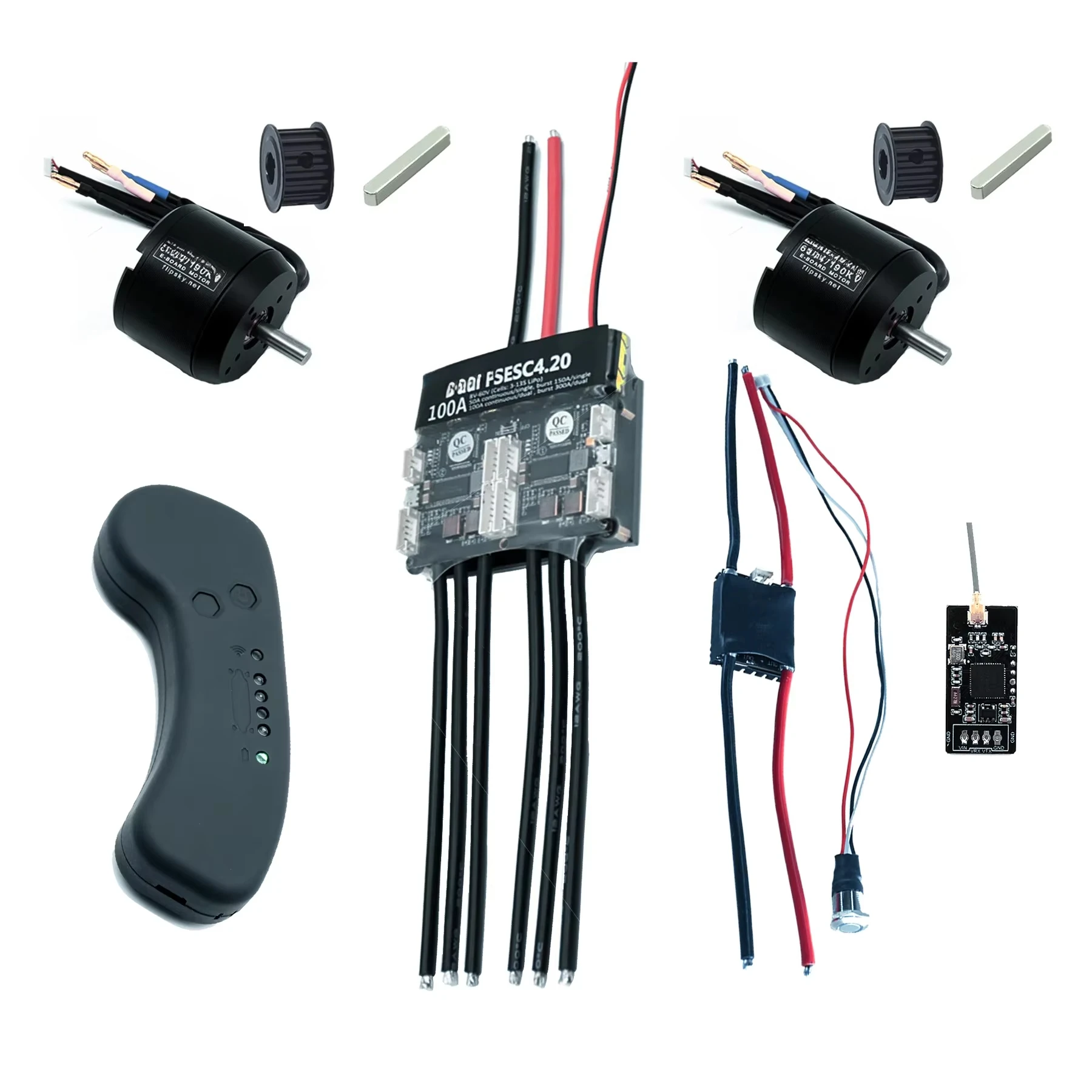 مجموعة لوح التزلج الكهربائية (يتضمن محركات مزدوجة FSESC4.20 وBLDC 6354)