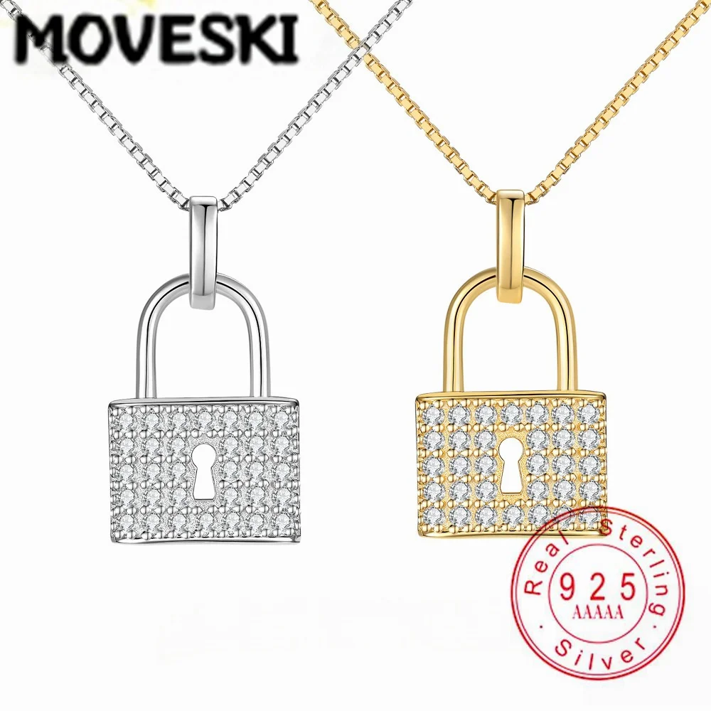 S925 Sterling Silver Moissanite Lock Pendant Necklace, Women's Delicate Padlock Charm Jewelry Gift