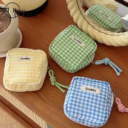 Mini sac cosmétique à carreaux pour le maquillage, bonbons, documents, maquillage, serviettes hygiéniques, sacs de rangement, grill en coton, petits articles, sac en poudre pour étudiants