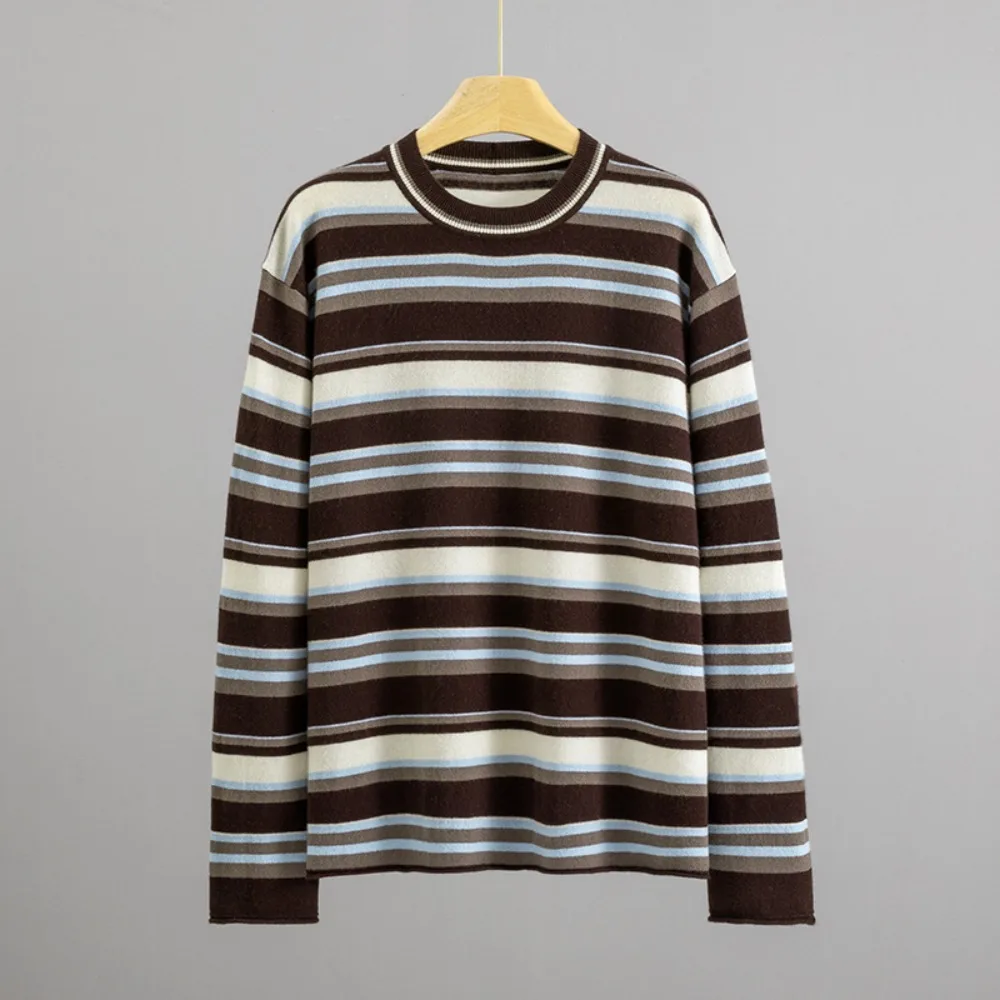 Retro Color Multi-color Striped New Australia Wool Silhouette Knitted Sweater