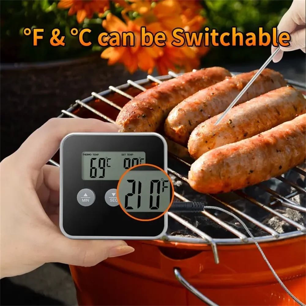 LCD Food Meat Thermometer Digital Display Oven BBQ Timer Baking Cooking Food Thermometer With Remote Probe