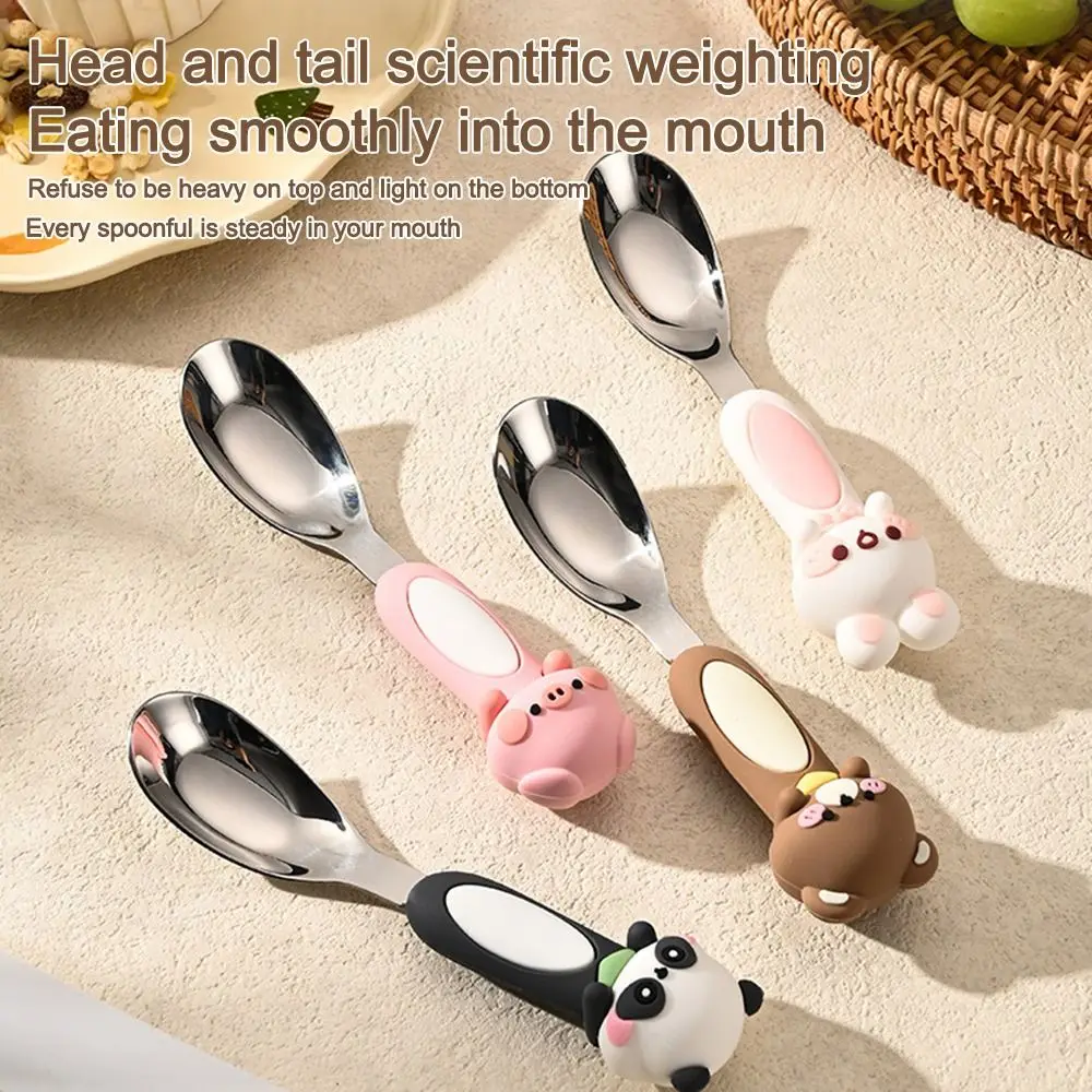 316 Stainless Baby Special Feeding Spoon Silicone Anti Slip Handle Children\'s Tableware Spoon Tableware Gadgets Yuanbao Spoon