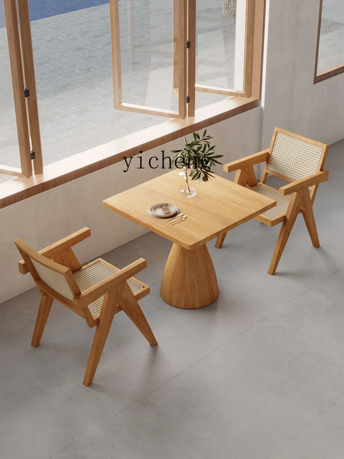 ZZXL all-solid wood square table high-end restaurant, commercial square table and chair combination for 2 people