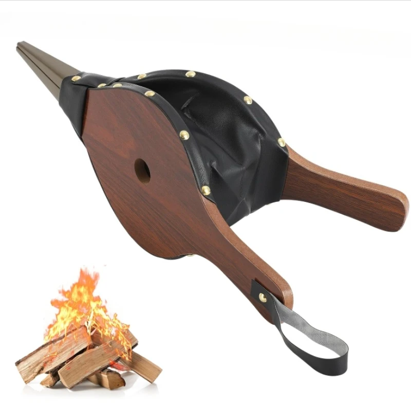 Hand Operated Fireplace Bellows,Wood & Leather Air Blower, Manual Fire Starter Bellows for Wood Stove, Camping Fire Pit,Barbecue