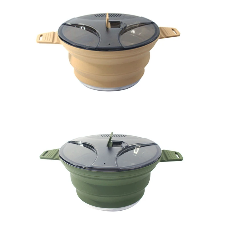 

1 PCS Silicone Folding Camping Kettle Pan Pot Portable Collapsible Heat Resistant For Outdoor Hiking Khaki