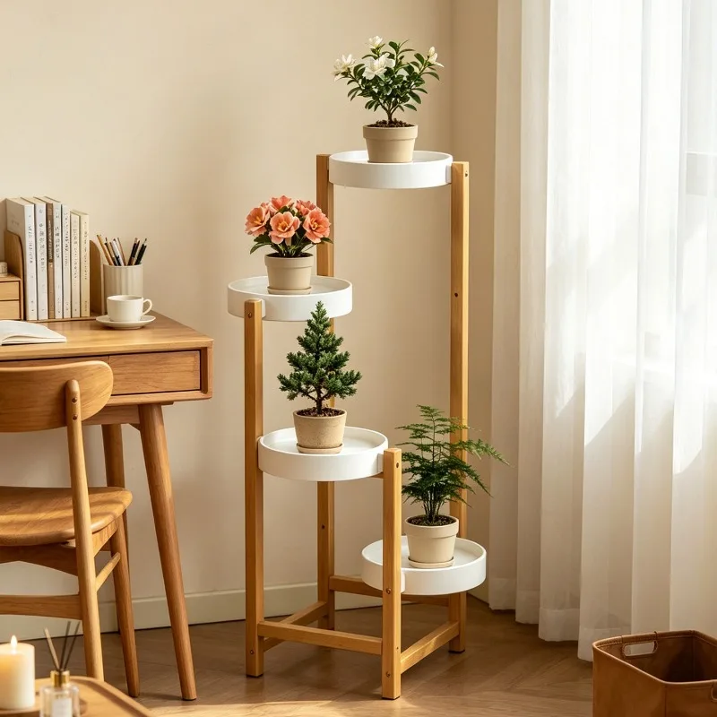 Flower shelf living room floor-to-ceiling household medieval balcony green plant flower potted plant bracket new Chinese shelf