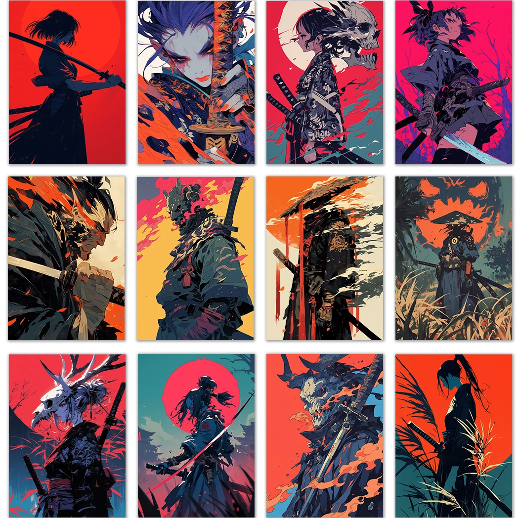 

MINISO Wall Art Poster Canvas Painting Home Decor Vintage Japanese Anime Game Samurai Poster,Portrait,Bushido,For Living Room