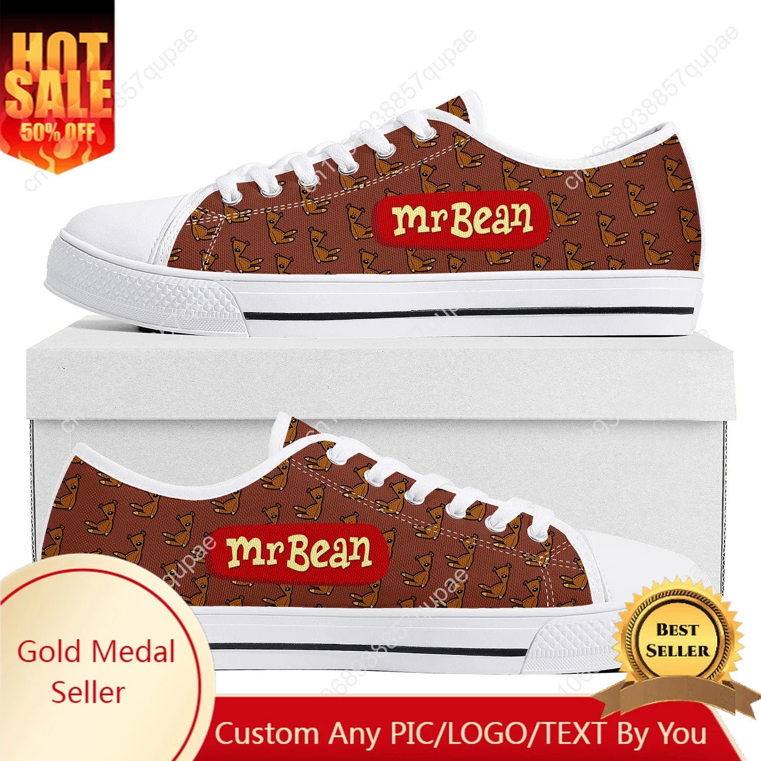 Mr Bean Cartoon Anime Low Top Sneaker Men Women Teenager Canvas High Quality Sneaker Casual Custom Made Shoes Customize DIY Shoe