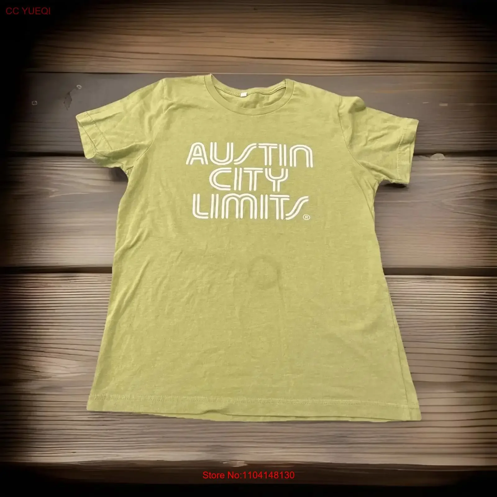 Camiseta de la serie de conciertos Austin City Limits Doubled White Lines Logo, verde vintage, lavada, elástica, transpirable, estilo streetwear