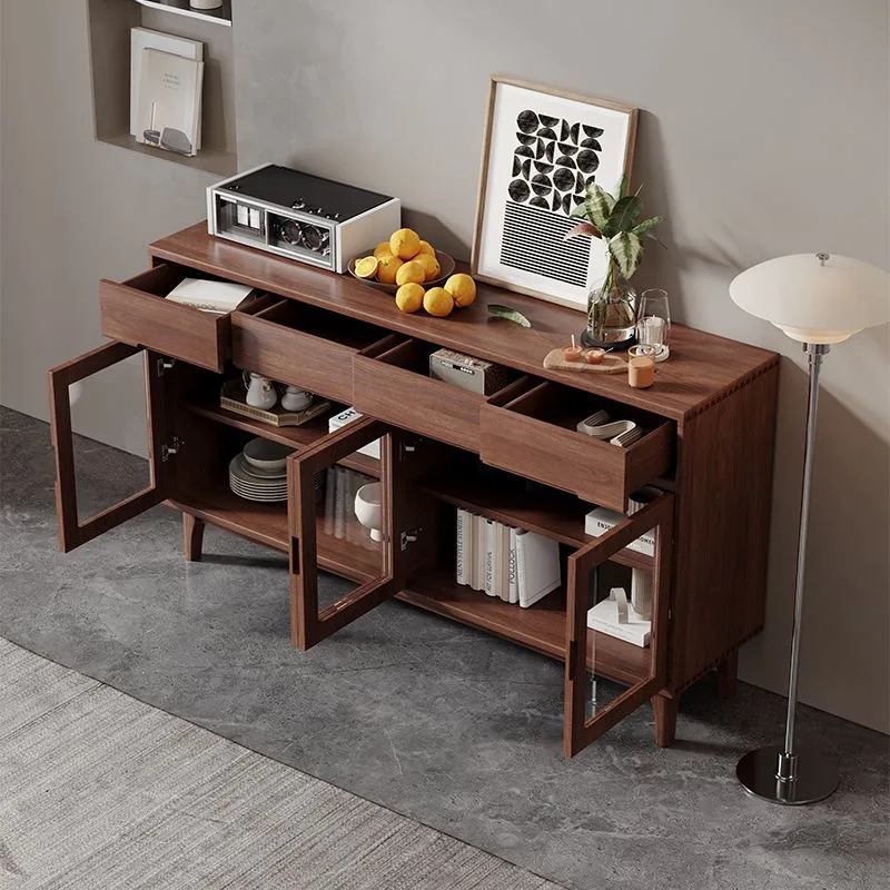 خزانة جانبية لتناول الطعام من الخشب الصلب، خزانة قديمة، خزانة، غرفة معيشة بسيطة وحديثة