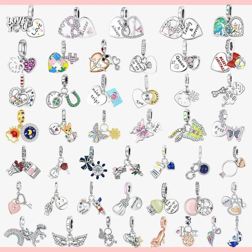 Family Sister Themed 925 Sterling Silver Engraved Love Heart Dangle Charms Fit Original Bracelet Beads Women Jewelry DIY Gift