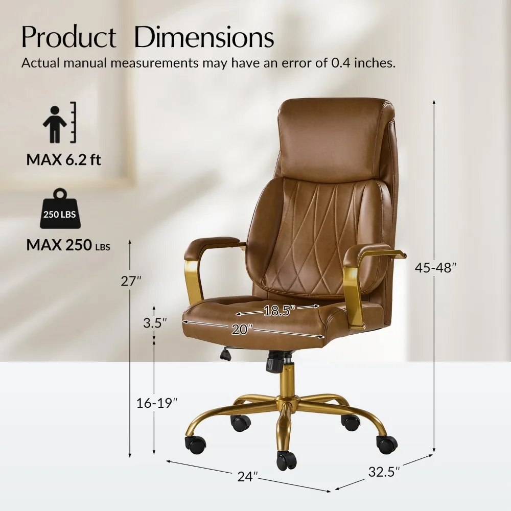 HULALA Home Executive Office Chair, Adjustable Airbag Lumbar Support, Modern Leather Ergonomic Office Chair with Padded Armrests