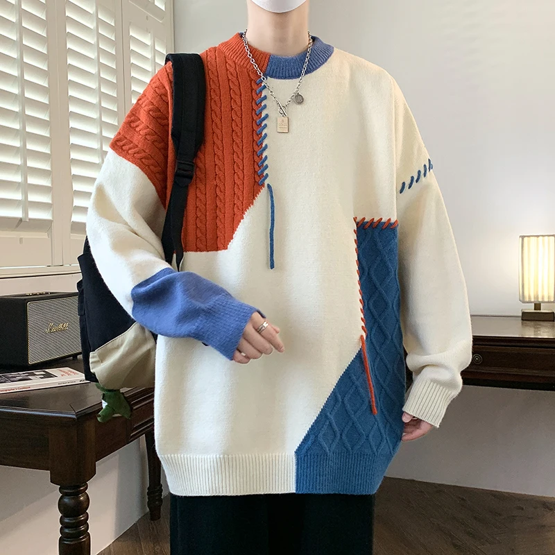 M-XXXXL Plus Size Men Round Neck Long Sleeve Sweaters Loose Fit Casual Knitwear Pullover Versatile Top for Men Women 4XL 3XL