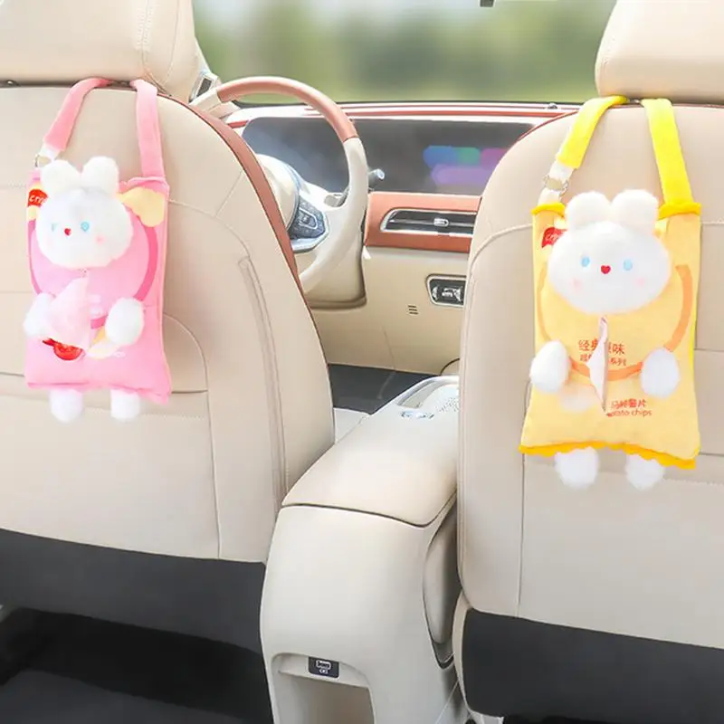 Decorative Tissue Box Car Tissue Box Plush Cute Cartoon Seat Back Hanging Drawer Cover Women Car Creative Napkin Organizer