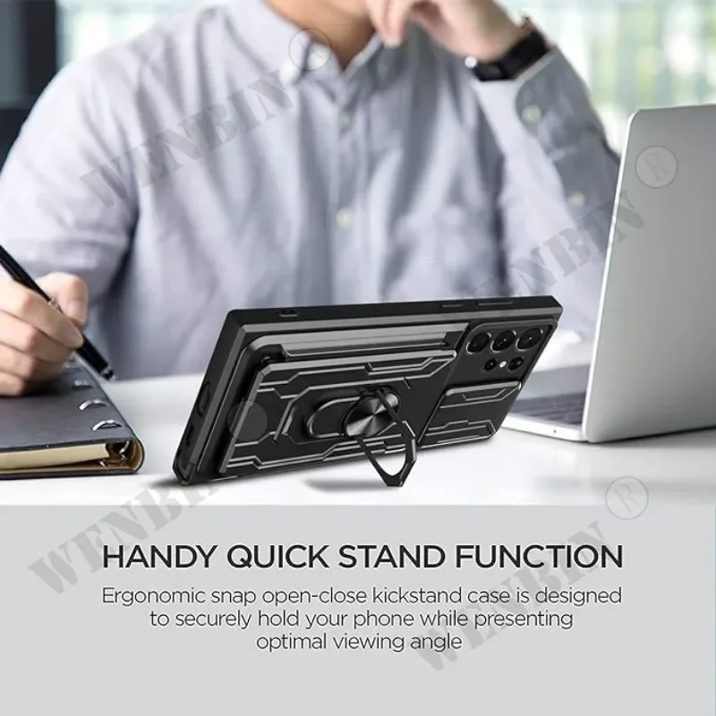 Case For Samsung S25 S24 Ultra A56 A55 5G Stand Ring Camera Military Grade Card Slot Cover Coque Capa Fundas