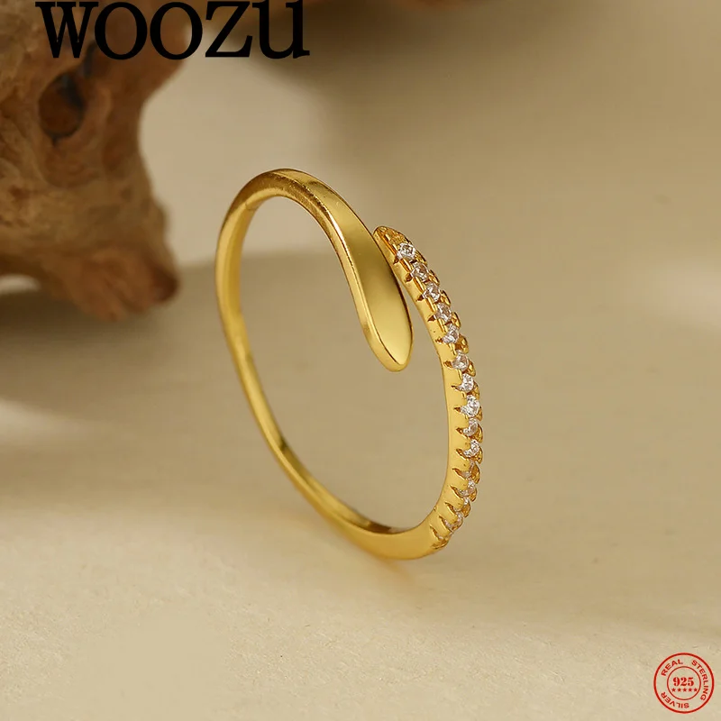 

WOOZU настоящее серебро 925 пробы элегантные минималистичные регулируемые кольца с цирконом для женщин вечерние банкетные украшения изысканные аксессуары