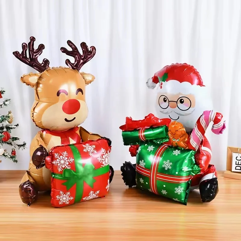 بالونات عيد الميلاد قائمة بذاتها، بالونات رقائق سانتا كلوز اللطيفة - لا حاجة إلى هيليوم لديكور جو احتفالي للمنزل والمكتب #2