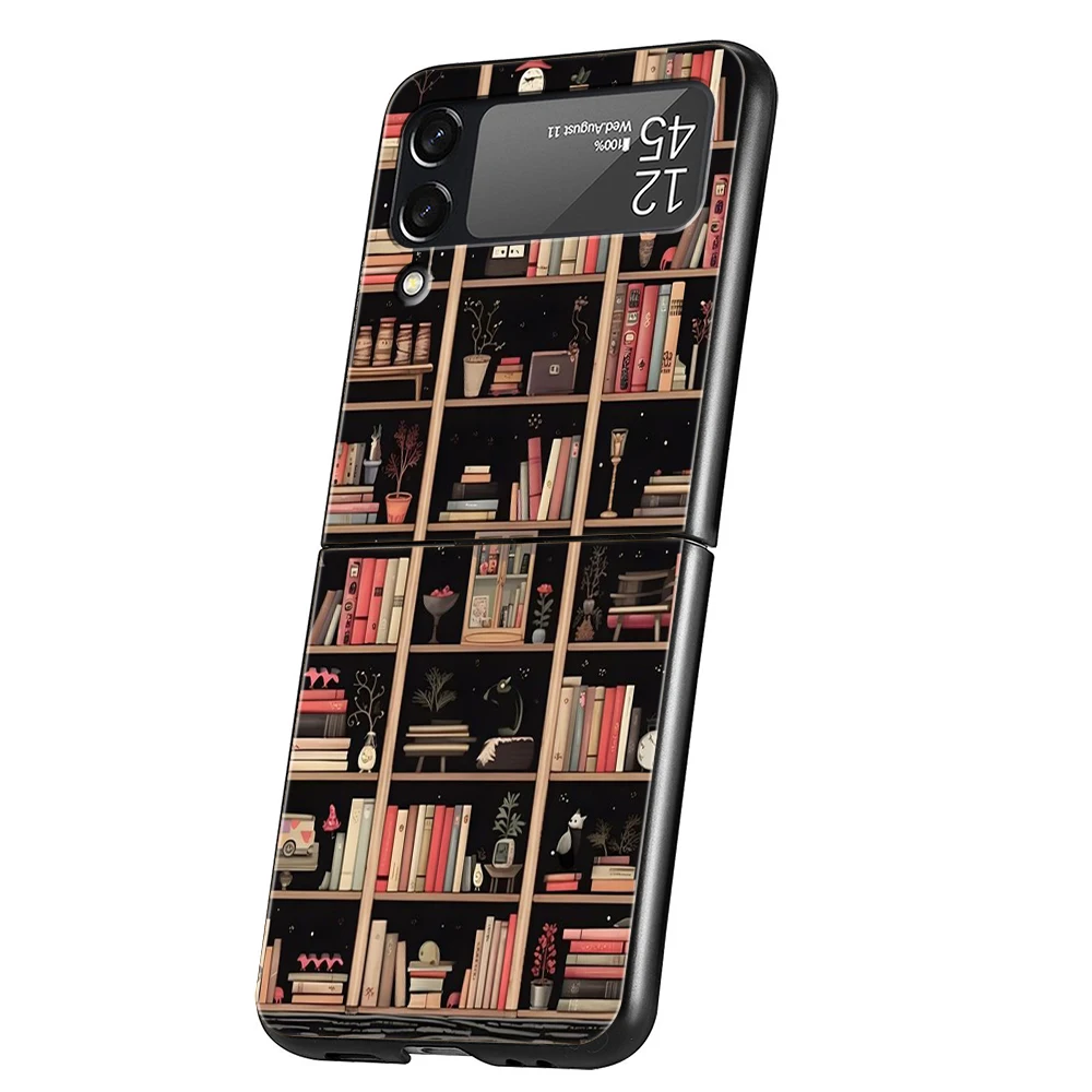 Read Books illustration Hard PC Phone Case For Samsung Galaxy Z Flip 6 5 4 Black Cover For Galaxy Z Flip 3 Foldable Shockproof – Detail 4
