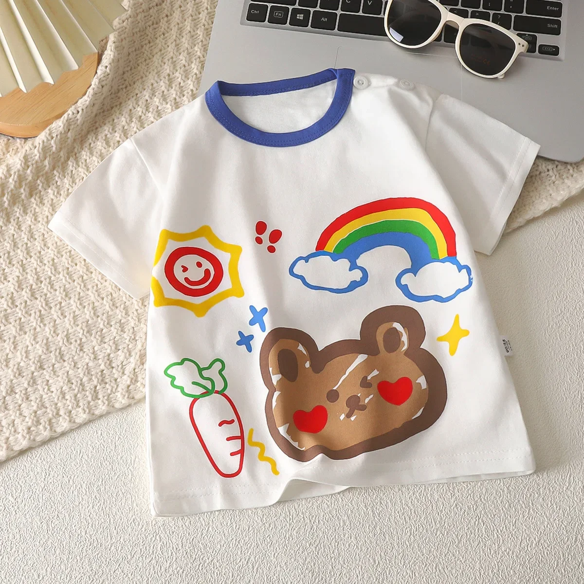 

New 2024 Kids Summer Pure Cotton T-shirt Baby Boys Girls Short Sleeve O-neck Cute Cartoon Print Tops Tees Newborn Infant Clothes