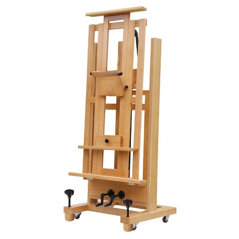 Solid wood large hand crank can be lifted and translated oil painting stand art easel