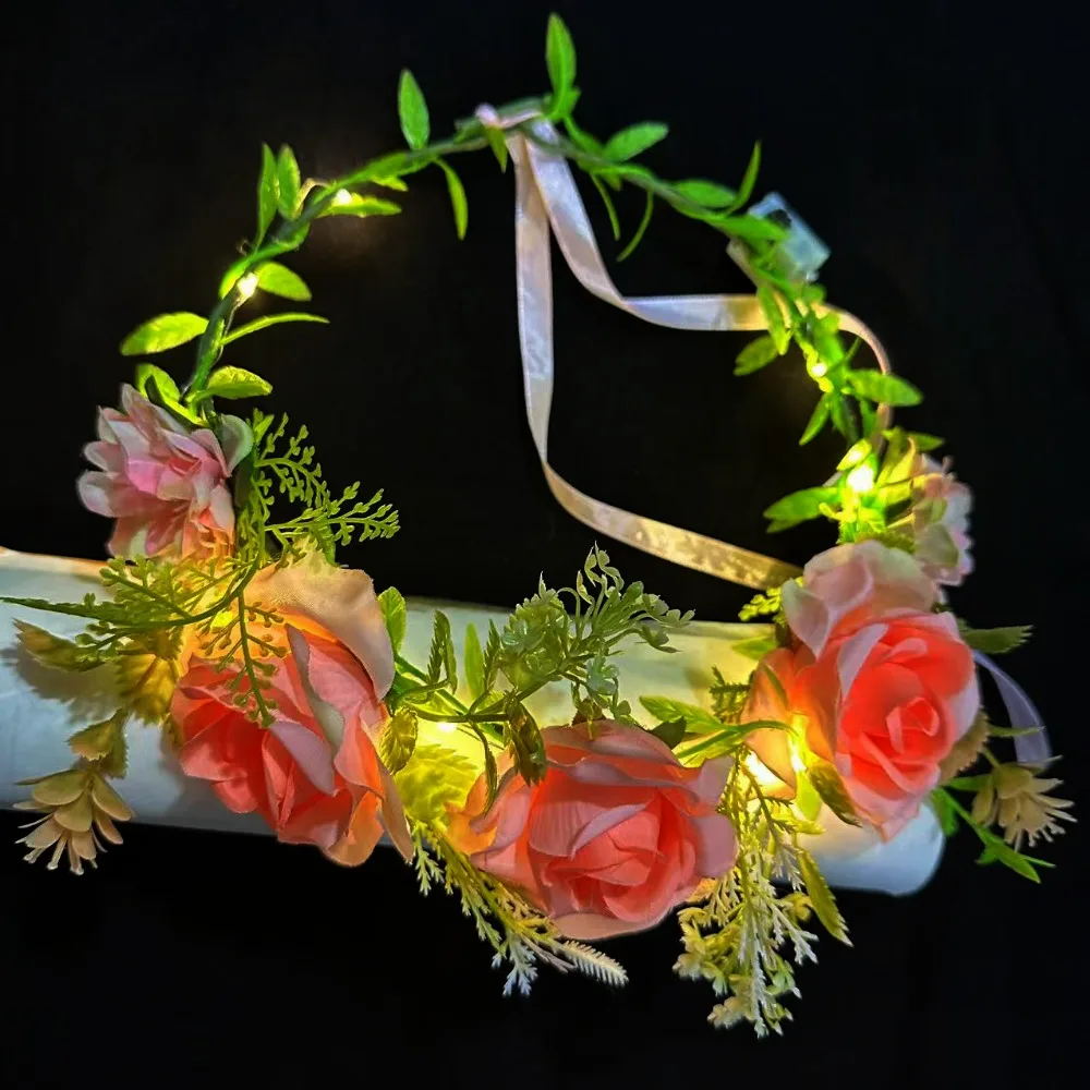 

Nights Glow Color LED Flower Crown Diameter 18cm Multistyles Adjustable Flower Wreath Birthday Party Wreath