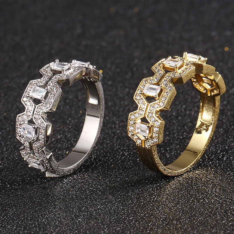 

Кольцо Iced Out Baguette Cuban Link с фианитами, унисекс, полностью инкрустированное CZ-бриллиантами, хип-хоп украшение, аксессуар для рэперов