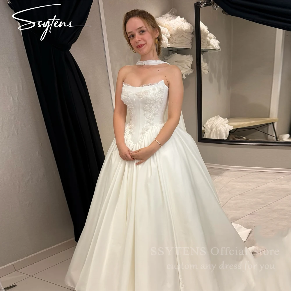 

SSYTENS Graceful A Line Wedding Dresses 3D Floral Appliques Ball A-Line Bridal Gowns Bride vestido de novia Plus size Customized