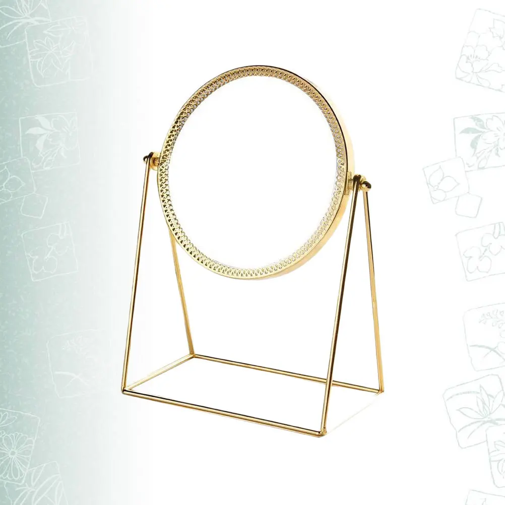 Specchio per trucco rotondo in metallo Specchio da tavolo dorato chiaro per donne domestiche Design compatto e durevole con superficie chiara