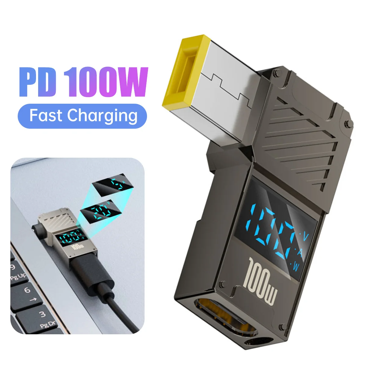 

﻿ FONKEN ​PD 100W Type-C to DC Male Adapter For Lenovo with LED Display Fast Charging Adapter for to Laptop Power Supply