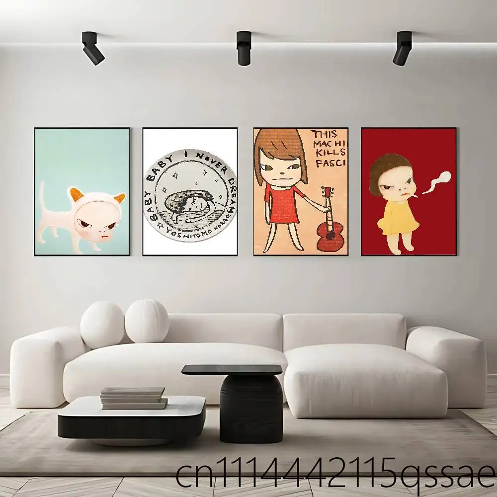 Cute Yoshitomo Nara Rolled Poster Cartoon Wall Art for Nursery Kid Room Playroom Cute Princes Painting Home Room Decor
