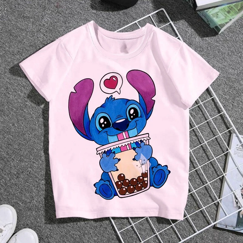 Interstellar Baby Stitch Cartoon Printed Children's Short Sleeved Cotton T-shirt Casual Loose Comfortable Parent Child Top