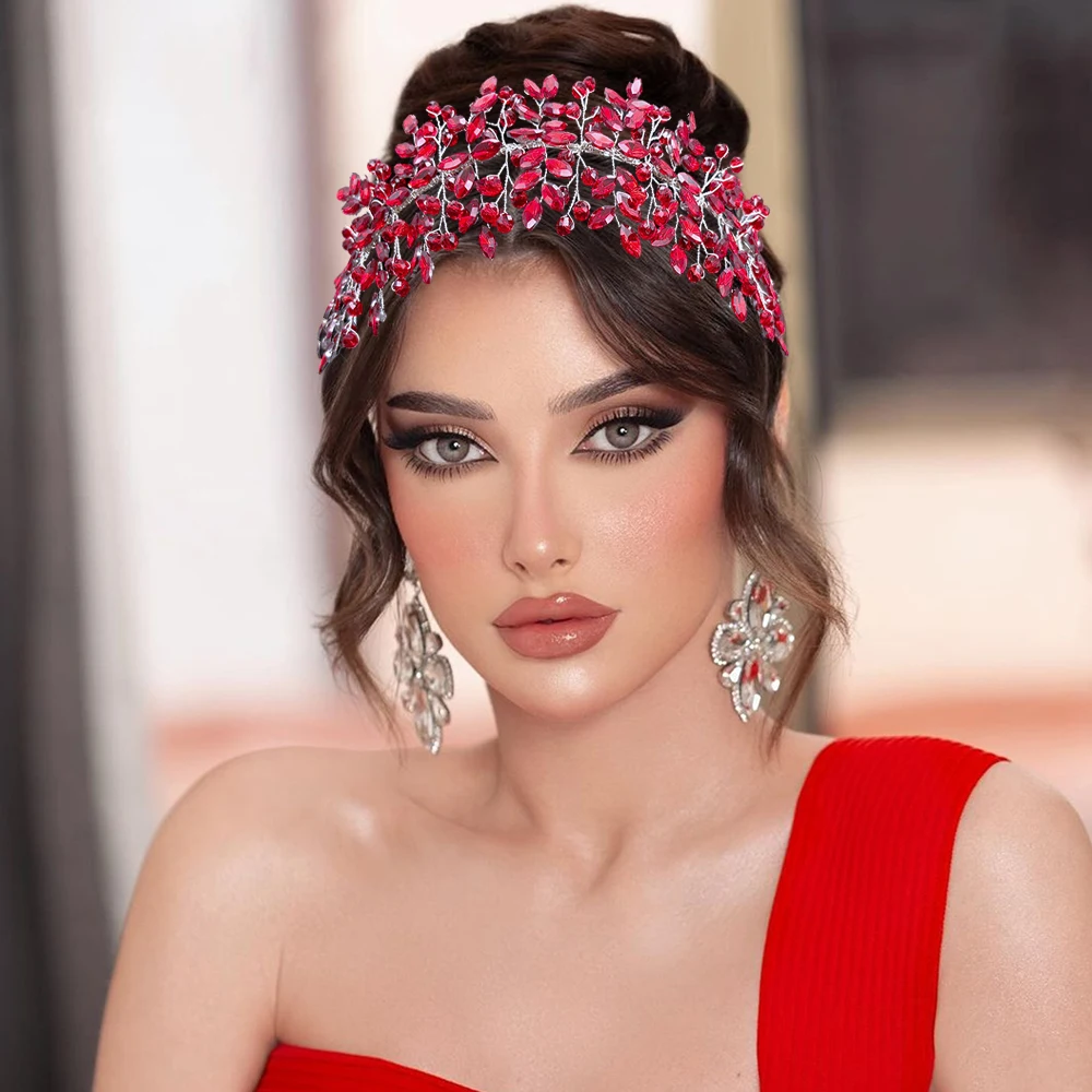 Dz281 strass nupcial headwear moda casamento jóias de cabelo champanhe mulher cabeça peça brilhando vermelho noiva acessórios para o cabelo