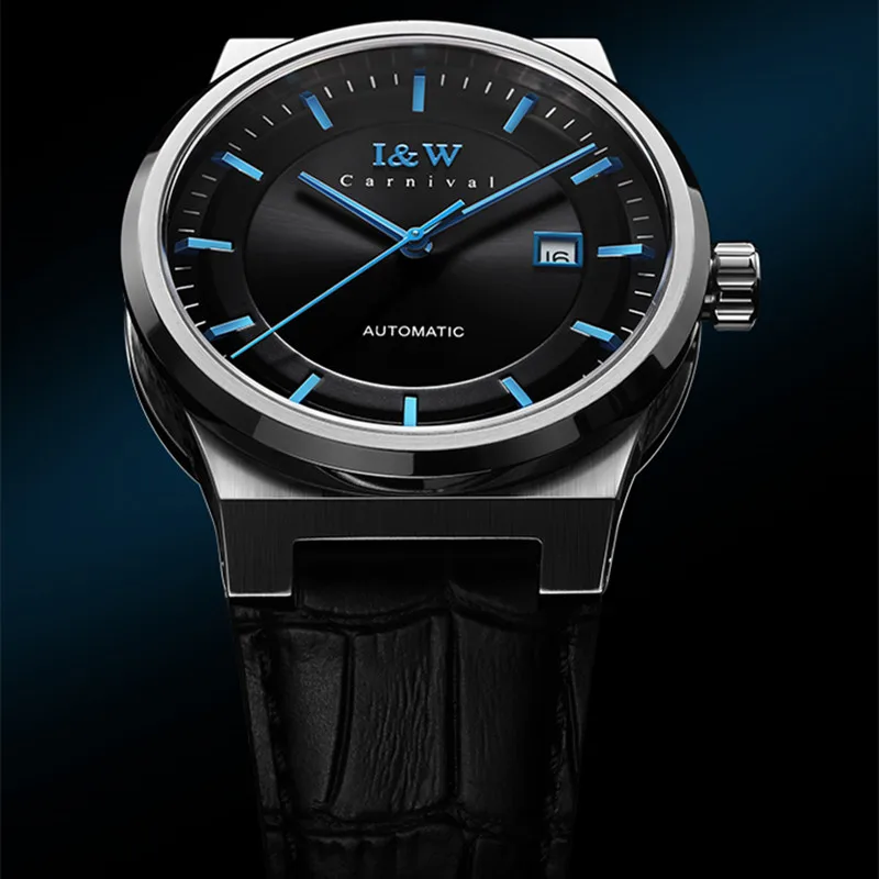 Switzerland Luxury Brand I&W CARNIVAL Japan MIYOTA  Automatic Mechanical Men's Watches Sapphire Waterproof Leather Clock 612G-L