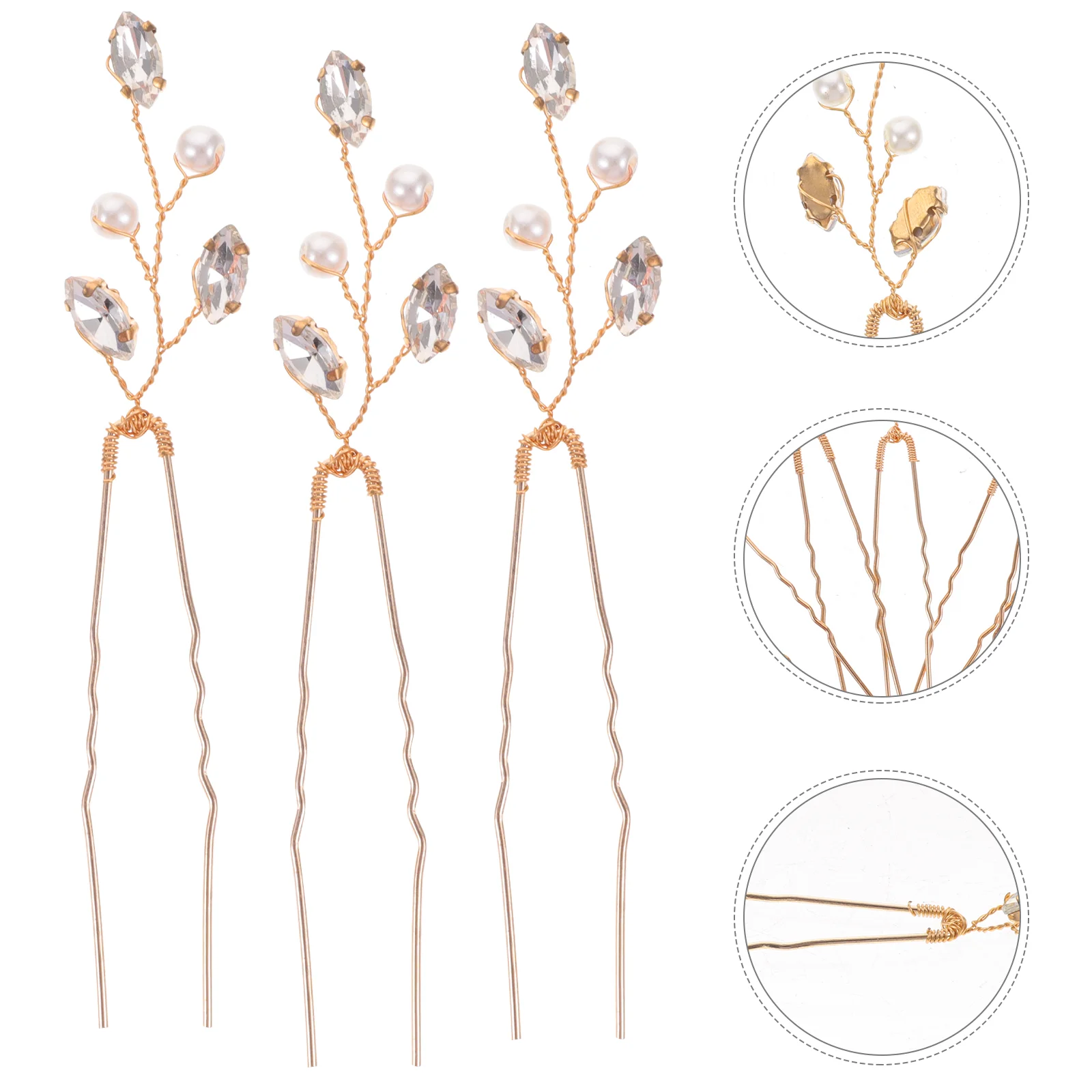 6 Pcs Hairpin Pearl Bobby for Accessories Clip Bride Fork Metal Rhinestone Bridal Accessory