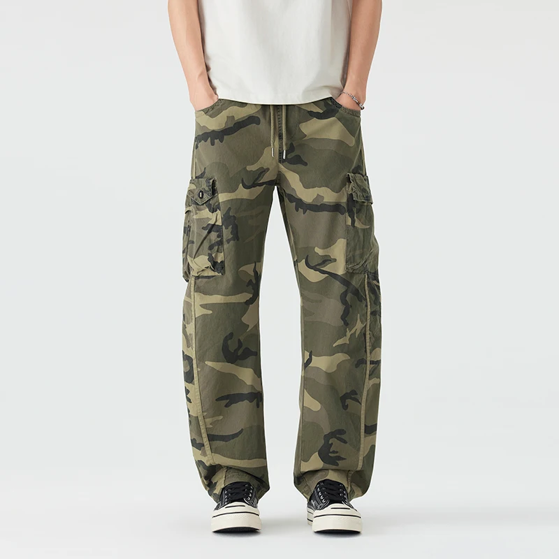 2026 Spring Summer New Multi-pockets Cargo Straight Camouflage Pant for Men Comfort Cotton Drawstring Pants GF261232