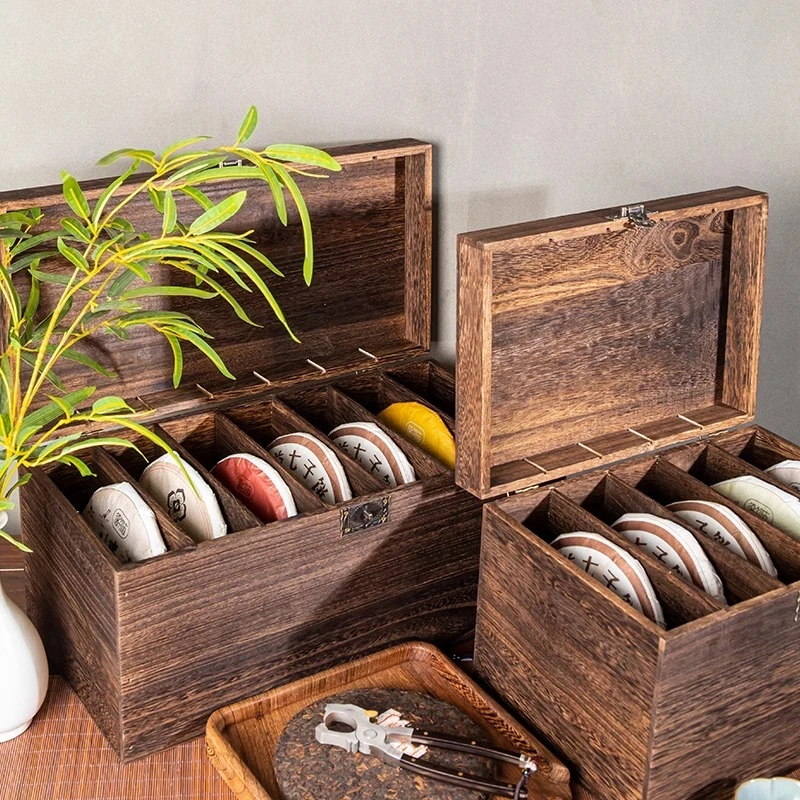 

Solid Wood Tea Storage Cabinet Drawer-Style Pu-erh Organizer Multi-Layer Anti-Dust Storage Box Retro Display Case for Tea Room