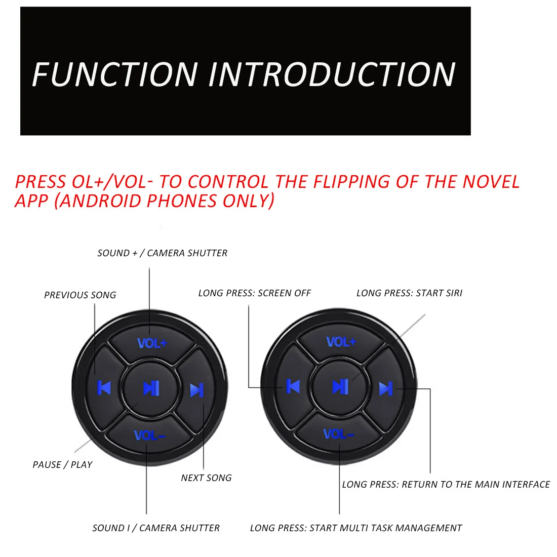 Wireless Bluetooth Media Button Remote Controller Car Motorcycle Bike Steering Wheel Music Play Remote for Phone Tablet