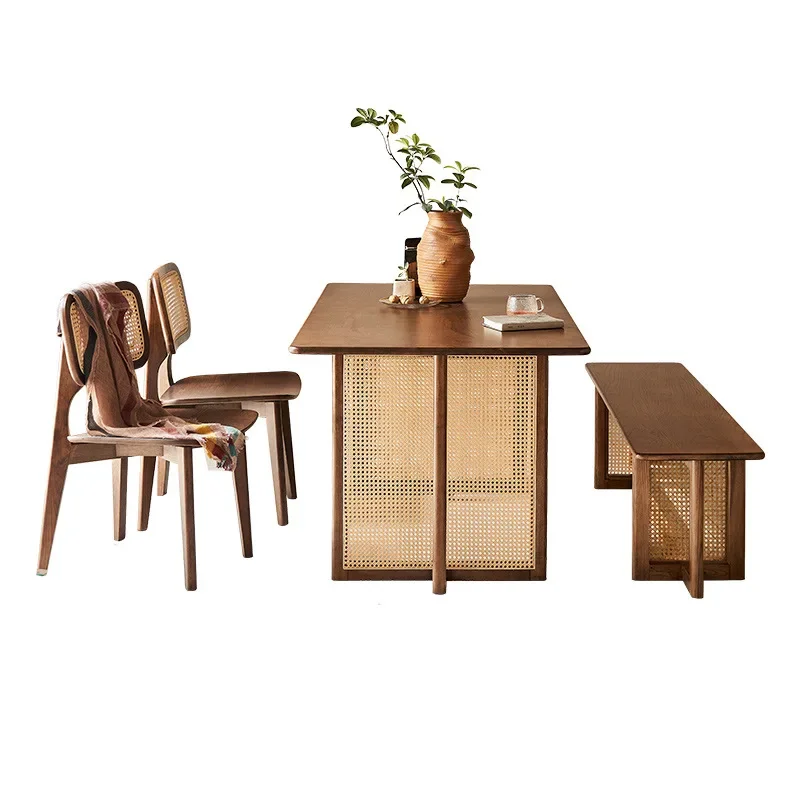 

Retro simple bench chair walnut solid wood table