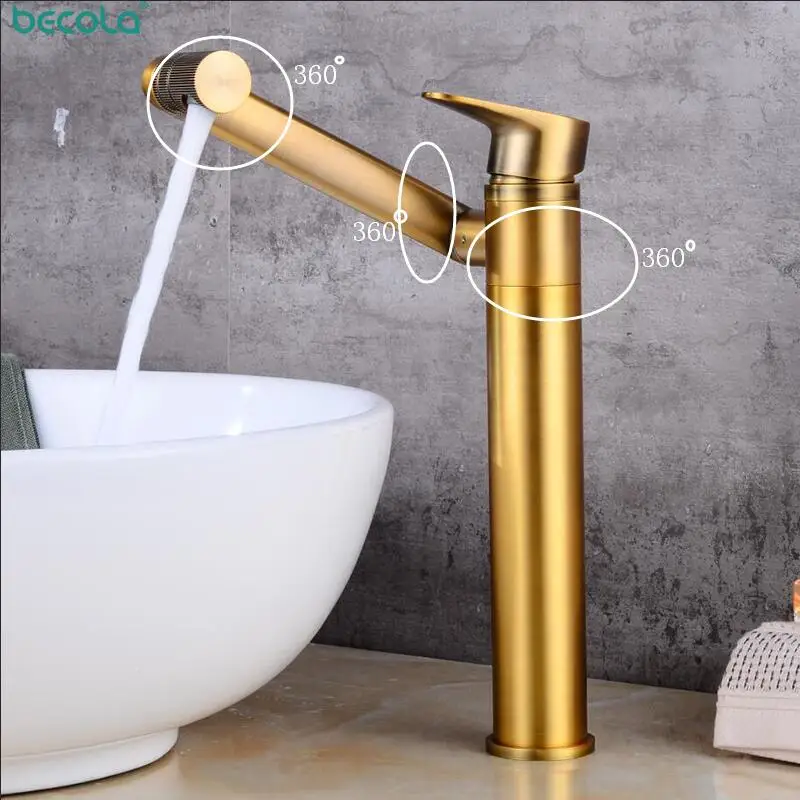 

Смесители для раковины Becola, античный бронзовый латунный Смеситель для раковины в ванной комнате, поворот на 360 градусов, смеситель для горячей и холодной воды, смесители для раковины