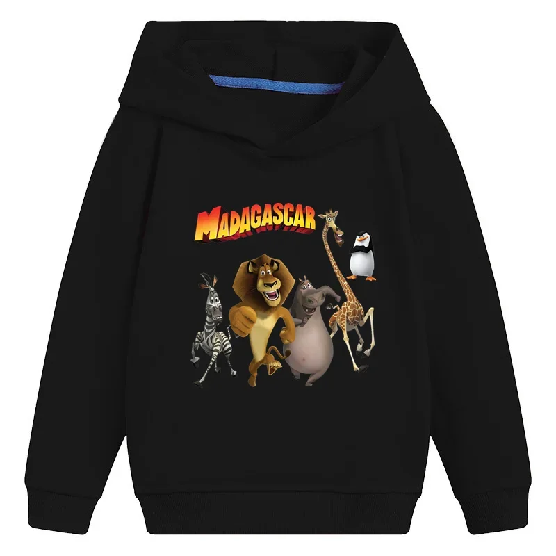 Kids Hooded Hoodies Animals Of Madagascar Lion Zebra Giraffe Cartoon Children Sweatshirts Girls Clothes Baby Boys Pullover Tops